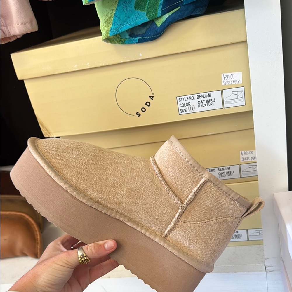 Soda Tan Platform Shoes with Cozy Slip-On Design